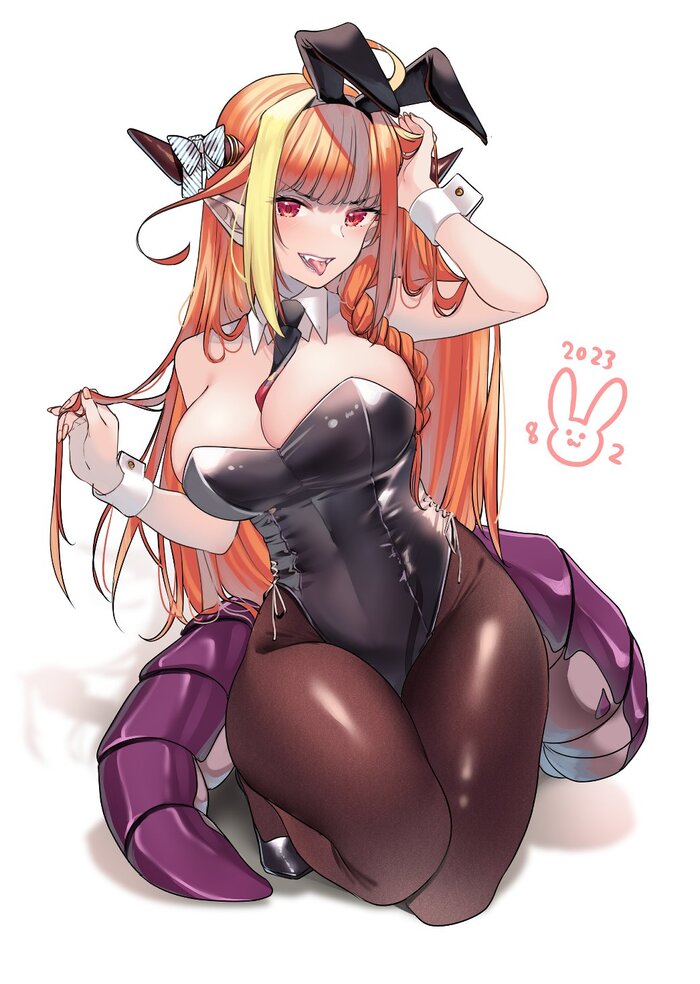 Good Morning Motherf***ers - NSFW, Art, Anime, Anime art, Hand-drawn erotica, Erotic, Hololive, Kiryu Coco, Girl with Horns, Bunnysuit, Longpost