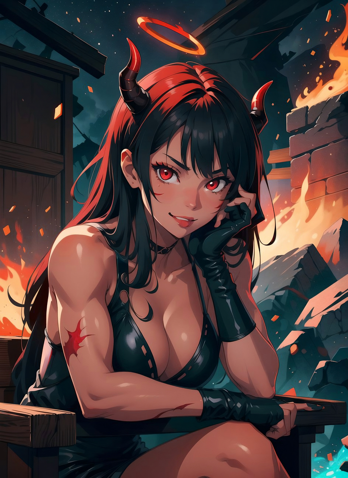 Demoness - NSFW, Demoness, Anime, Anime art, Erotic, Girls, Art, Stable diffusion, Нейронные сети, Longpost