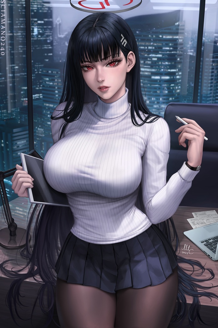 Tsukatsuki Rio (expansion) - NSFW, Art, Drawing, Anime art, Blue archive, Tsukatsuki Rio, Erotic, Hand-drawn erotica, Game art, Underwear, Stockings, Boobs, Swimsuit, Bikini, Topless, Neko, Animal ears, Choker, Office, Sciamano240, Longpost