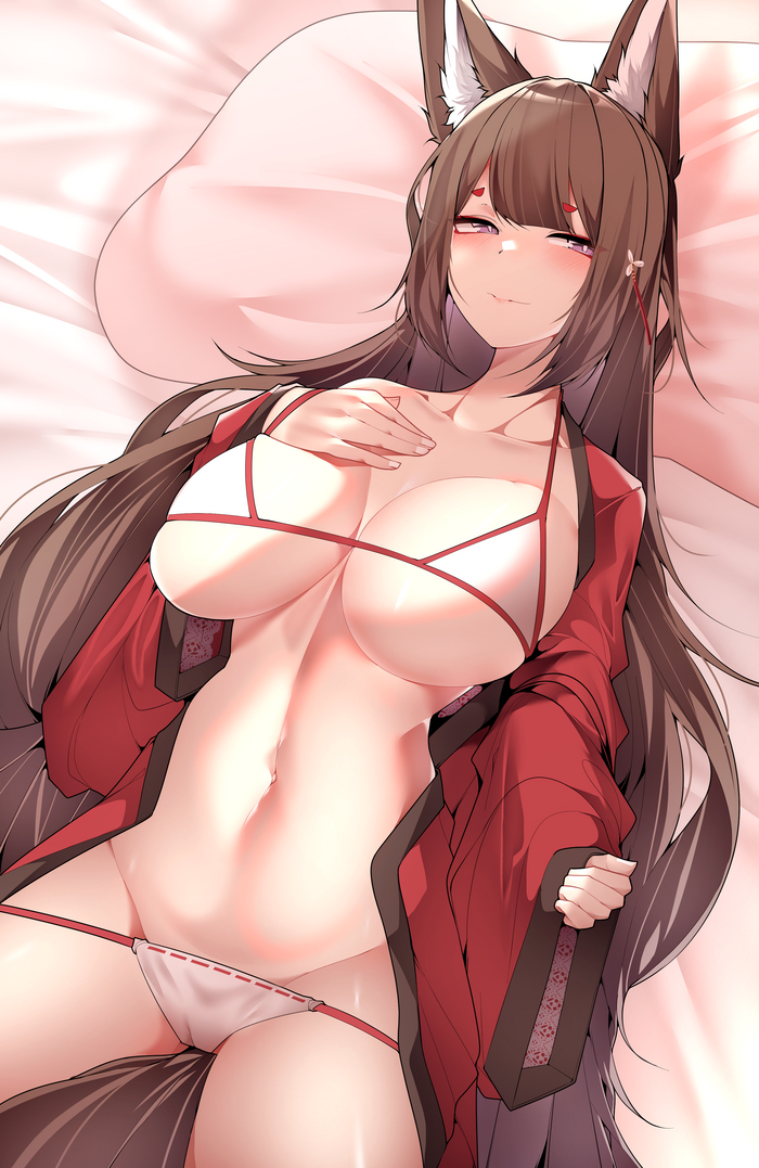 Continuation of the post Akagi - NSFW, Art, Anime, Anime art, Hand-drawn erotica, Erotic, Akagi, Animal ears, Tail, Underwear, Samip, Reply to post