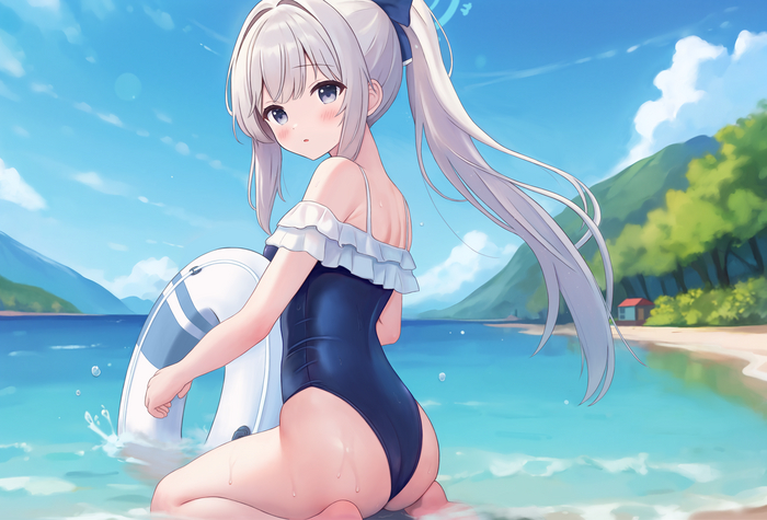 Tsukiyuki Miyako - NSFW, Anime, Anime art, Blue archive, Tsukiyuki Miyako, Swimsuit