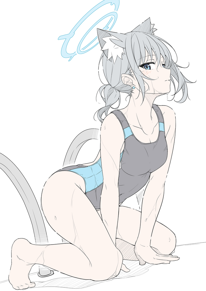 Sunaookami Shiroko - NSFW, Anime, Anime art, Art, Girls, Sunaookami shiroko, Animal ears, Games, Swimsuit, T1kosewad