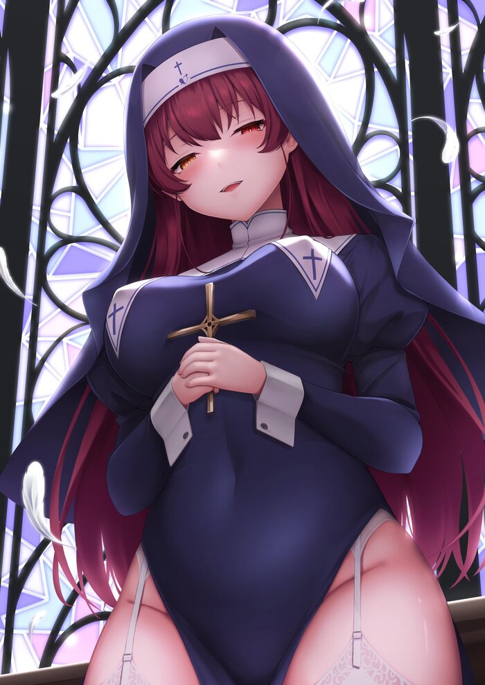 Marine - NSFW, Virtual youtuber, Hololive, Houshou marine, Nun, Anime art, Anime