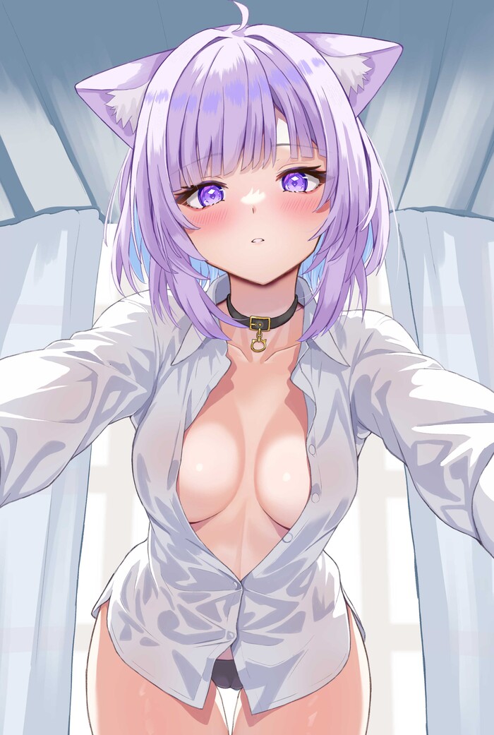 Okayu - NSFW, Anime, Anime art, Art, Girls, Nekomata Okayu, Hololive, Animal ears, Hand-drawn erotica, Pantsu