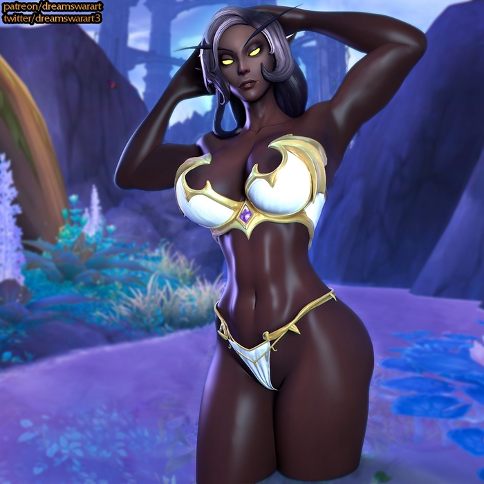 Chocolate charm - NSFW, My, Erotic, Girls, Game art, World of warcraft, Thighs, Topless, Warcraft, Swimsuit, Nudity, Muscle, Elves, Blood elves, Topless