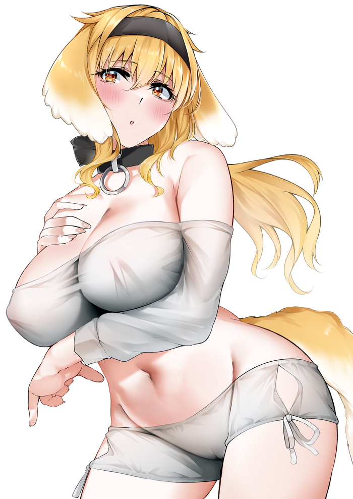 Eared and tailed cutie Roxanne from Isekai Meikyuu de Harem wo by len (hand linke) - NSFW, Anime, Anime art, Hand-drawn erotica, Animal ears, Roxanne, Boobs, Nipples, Tail, Labia, Hips, Stomach, Collar, Pantsu, Long hair, Longpost