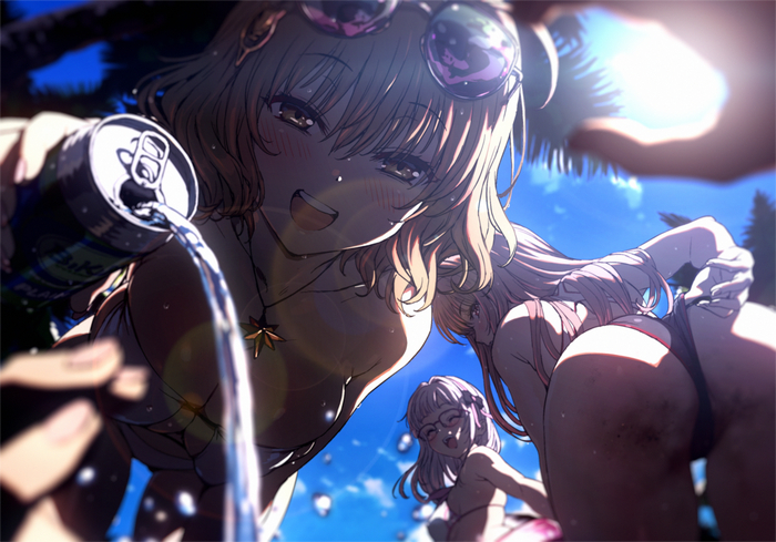 Fuel filling - NSFW, Anime, Anime art, Swimsuit, Goddess of victory: nikke, Neon (Nikke), Rapi