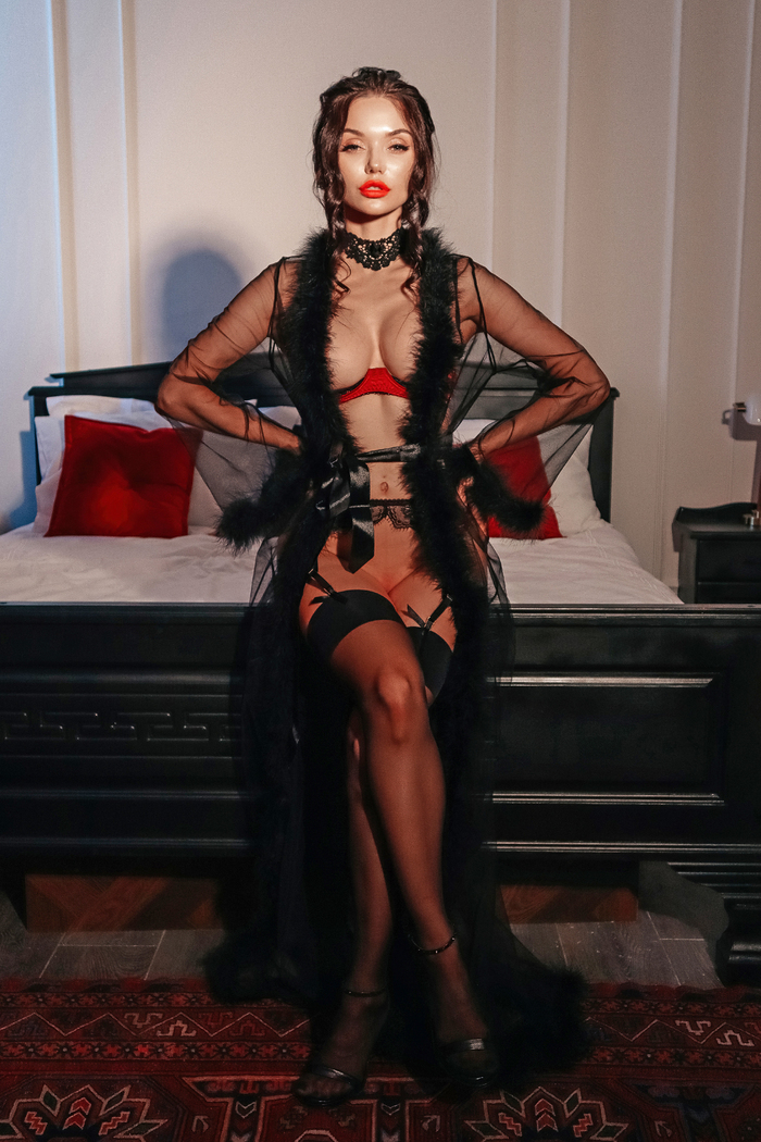 Transparent robe - NSFW, My, Girls, Brunette, Professional shooting, Sexuality, Onlyfans, Stockings, Choker, Erotic, Boobs