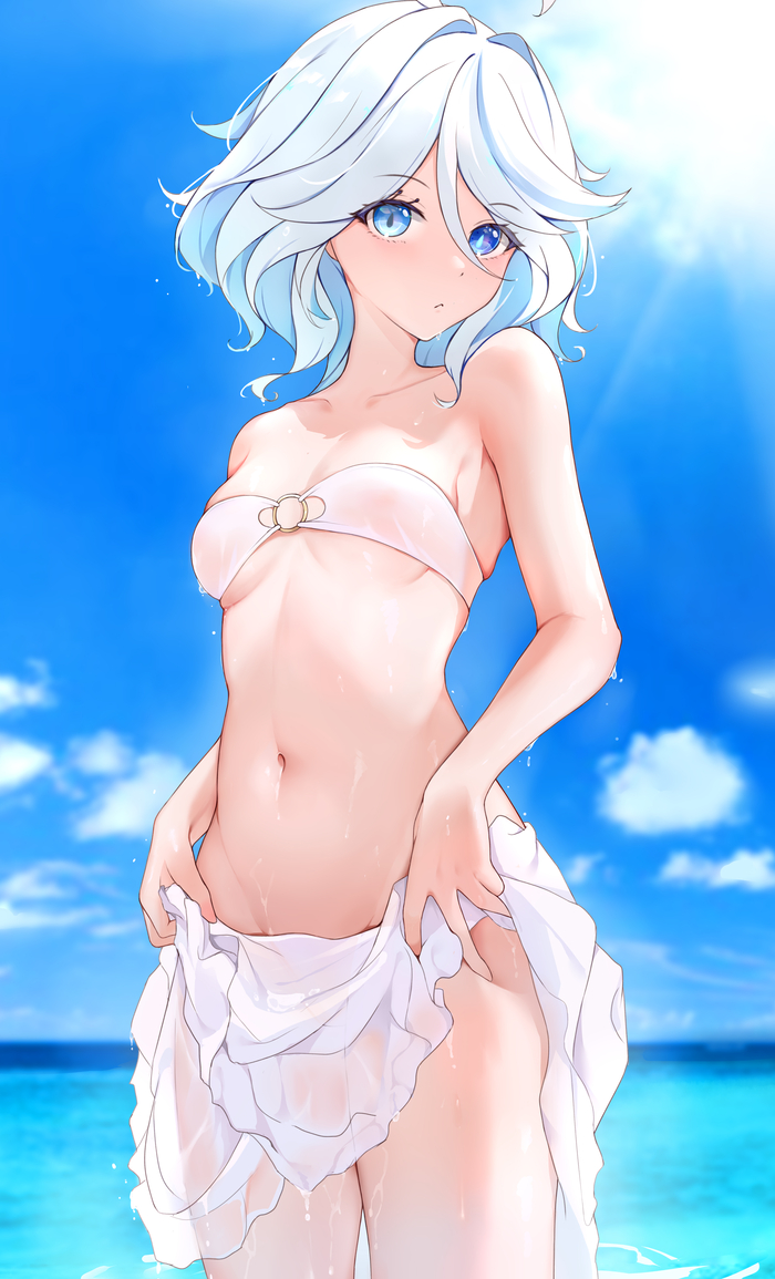 Furina - NSFW, Genshin impact, Furina, Focalors, Art, Girls, Anime art, Anime, Hand-drawn erotica, Swimsuit, Furina (Genshin Impact), Games