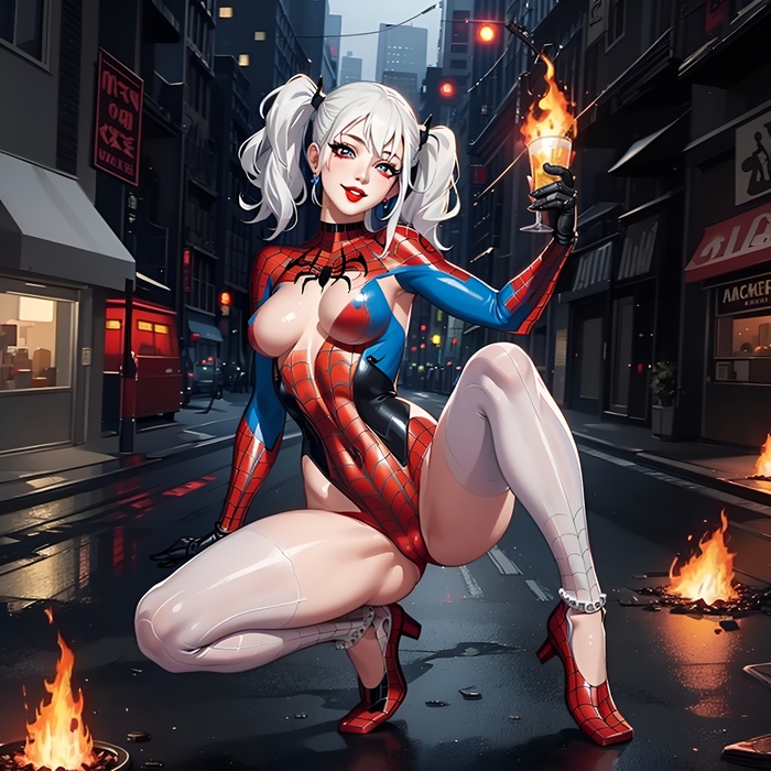 Harley Quinn stole the Spider-Man costume - NSFW, My, Erotic, Neural network art, Нейронные сети, Stable diffusion, Art, Anime, Harley quinn, Spiderman, Comics, Dc comics, Marvel, Girls, beauty, Longpost