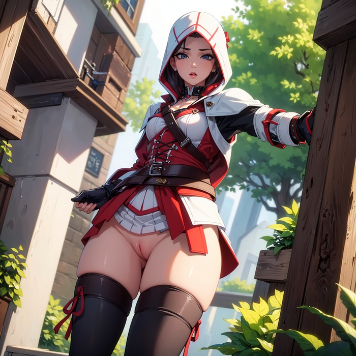Assassin - NSFW, My, Art, Anime, Anime art, Original character, Hand-drawn erotica, Labia, Nudity, Girls, Neural network art, Stable diffusion, Assassins creed