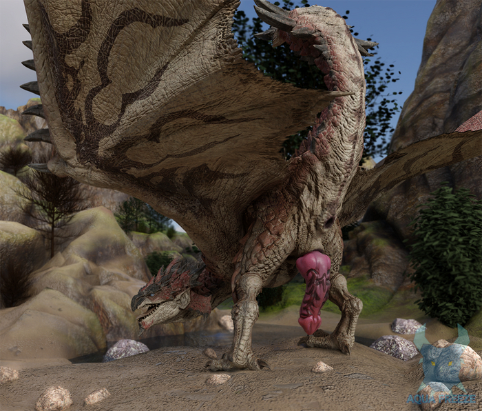 Rathalos, rear view - NSFW, Render, Wyvern, Furotica, Furotica male, Penis, Rathalos, Monster hunter, 3D