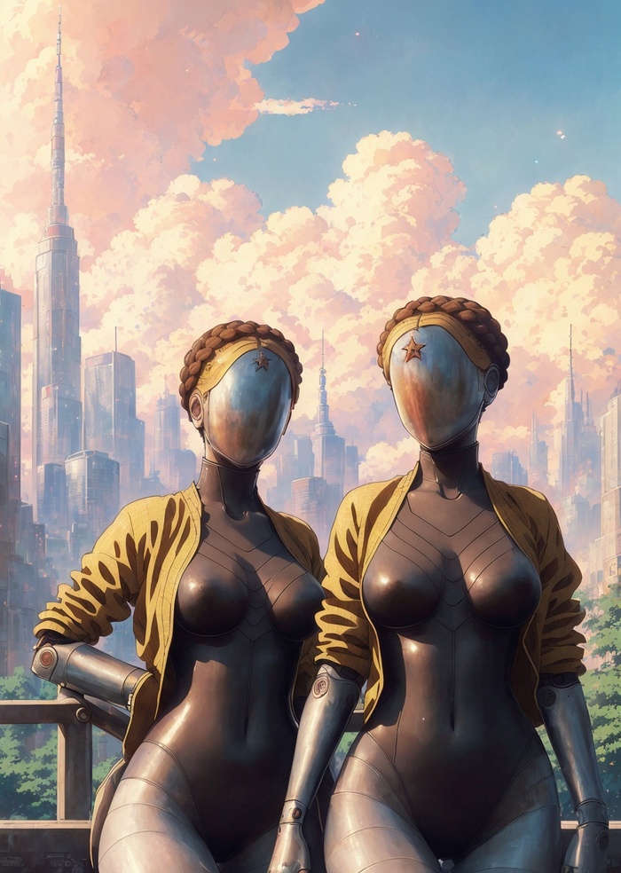 Twins (right) - NSFW, Images, Art, Erotic, Atomic Heart, Game art, Right, Colorful hair, Blonde