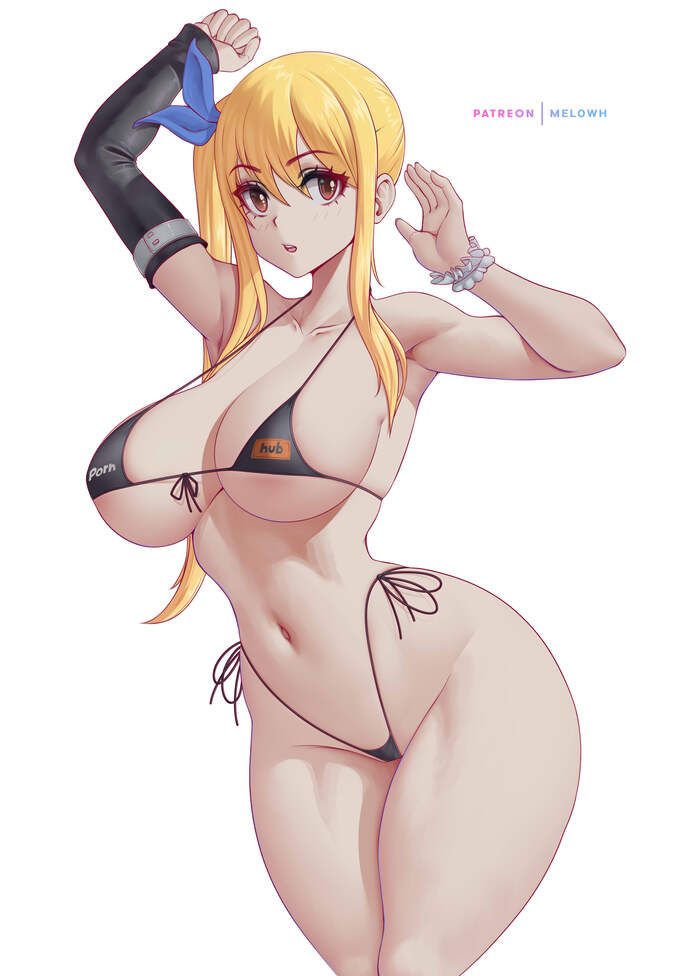 A part-time magician? - NSFW, Anime, Anime art, Art, Fairy Tail, Lucy Heartfilia, Swimsuit, Boobs, Thighs, Extra thicc, Hand-drawn erotica, Erotic, Longpost, Melowh, Hips