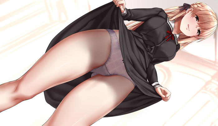 Harukawa Syuria flashes her pants from jack dempa - NSFW, Anime, Anime art, Hand-drawn erotica, Pantsu, Hips, Long hair, School uniform, Original character