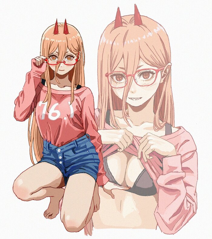 Pava with glasses - NSFW, Shiren (ourboy83), Art, Anime, Anime art, Chainsaw man, Power (Chainsaw Man), Megane, Girl with Horns, Hand-drawn erotica, Glasses
