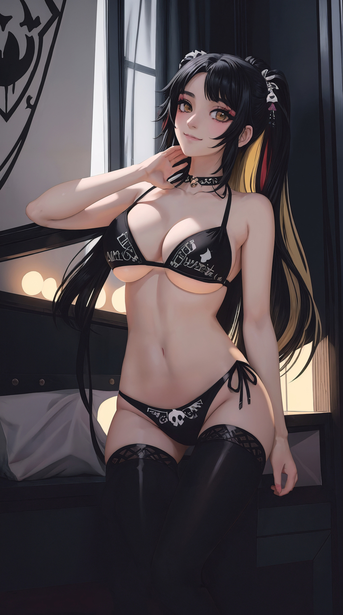 Night - NSFW, Моё, Аниме, Anime Art, Арты нейросетей, Арт, Девушки, Нижнее белье, Чулки, Stable Diffusion