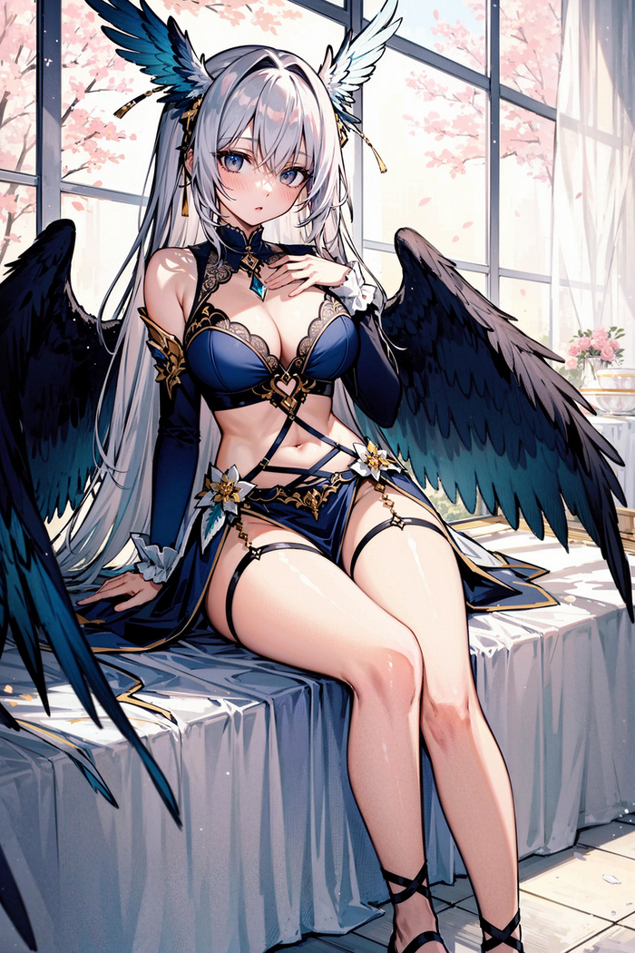 Meaningful title - NSFW, My, Anime art, Art, Anime, Girls, Erotic, 2D, Original character, Wings, Neural network art, Stable diffusion, Hand-drawn erotica